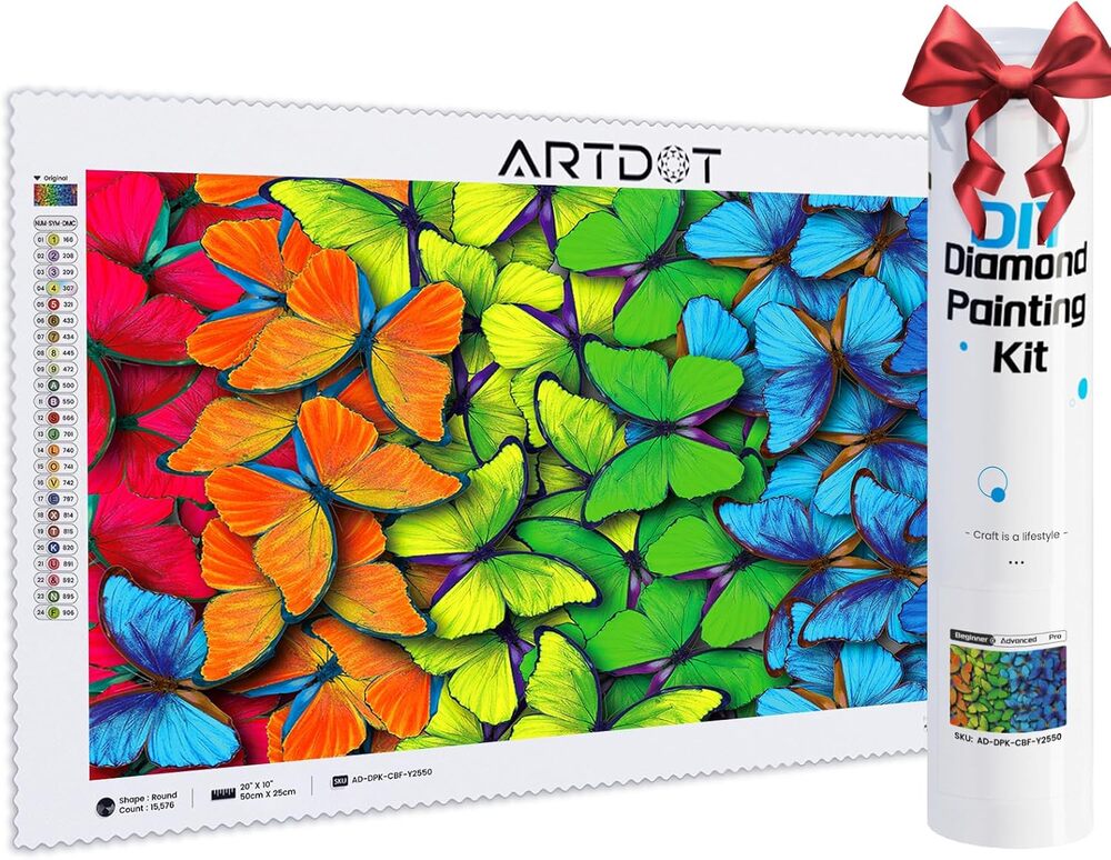 Deimantinė mozaika 5D 50cm x 25cm spalvoti drugeliai